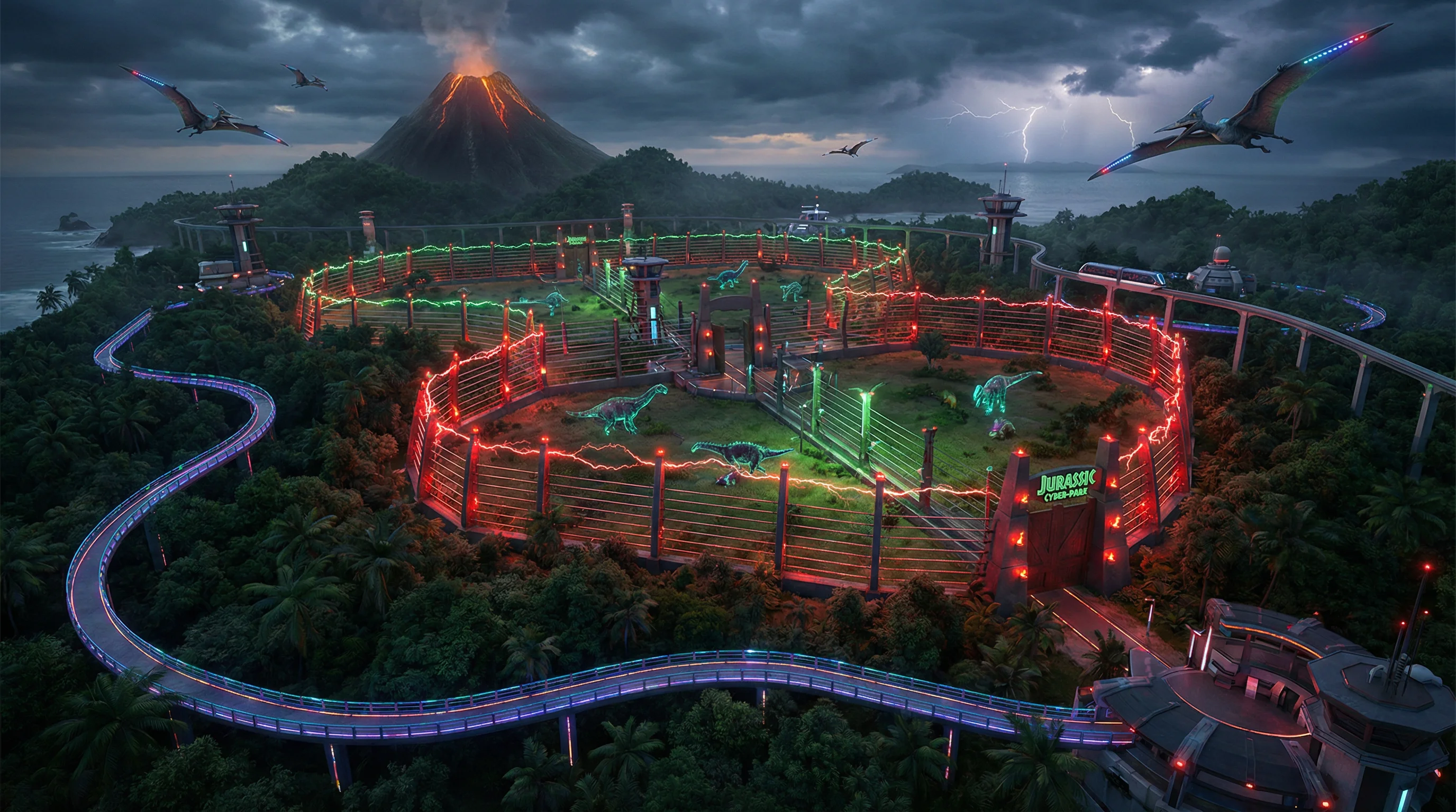 恐龙公园全景俯瞰 - 星空体育管理中心监控画面